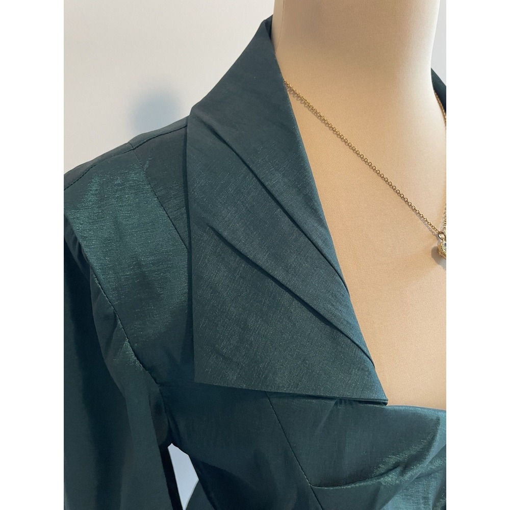 Blu Sage Emerald Green Shimmer Ruched Rhinestone Button Evening Blouse Size 10 - Picture 2 of 6